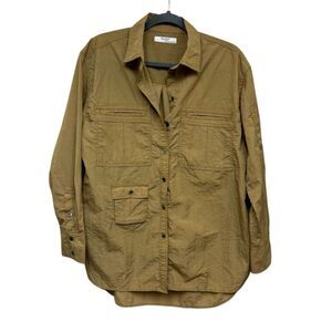 Banana Republic Sport tan nylon long sleeve button down shirt size small